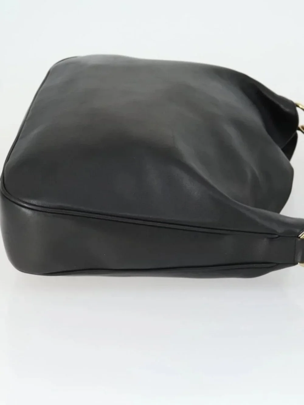 GUCCI Bamboo Shoulder Bag Leather 2way Black Gold 001 1577 Auth 166021